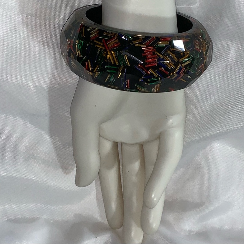vintage MARC LABAT PARIS multi color glass seed bead LACQUER resin CUFF BRACELET